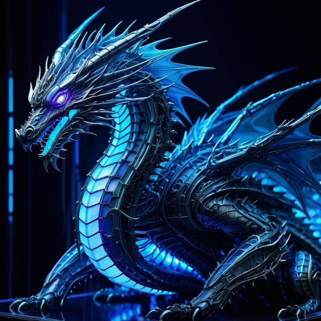 High Detail Neon Cybernetic Dragon Art