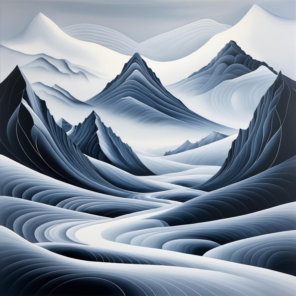 Surreal Monochrome Mountain Landscape Art