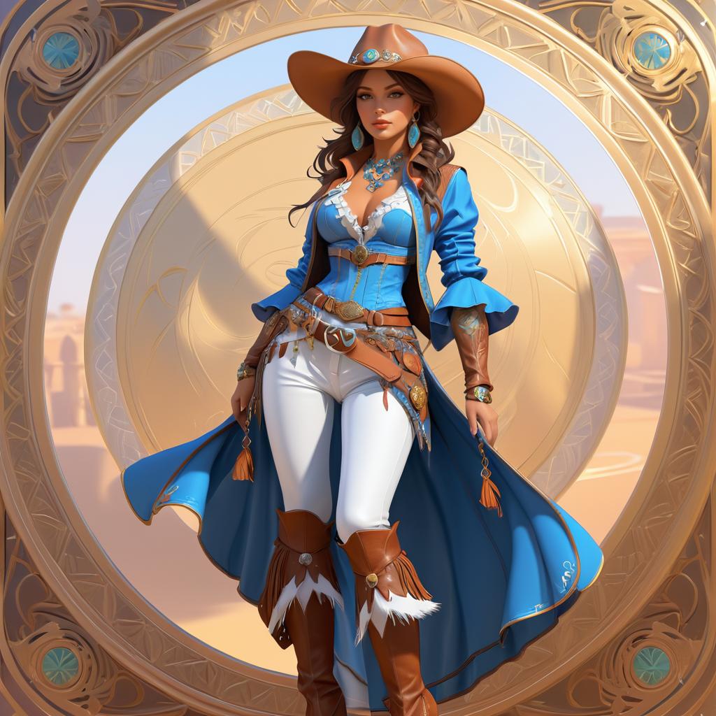 Intricate Fantasy Cowgirl Fashion Illustration