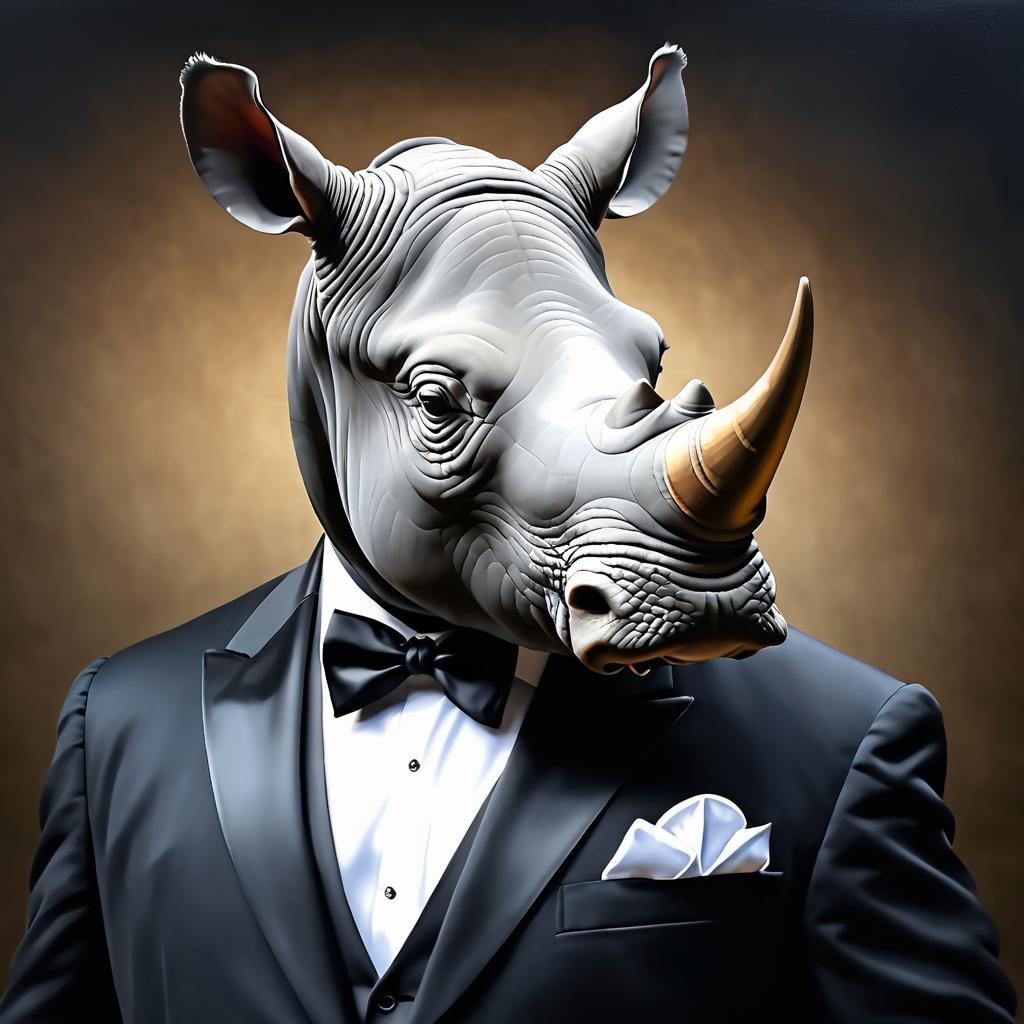 Sophisticated Rhino in Tuxedo Illustration