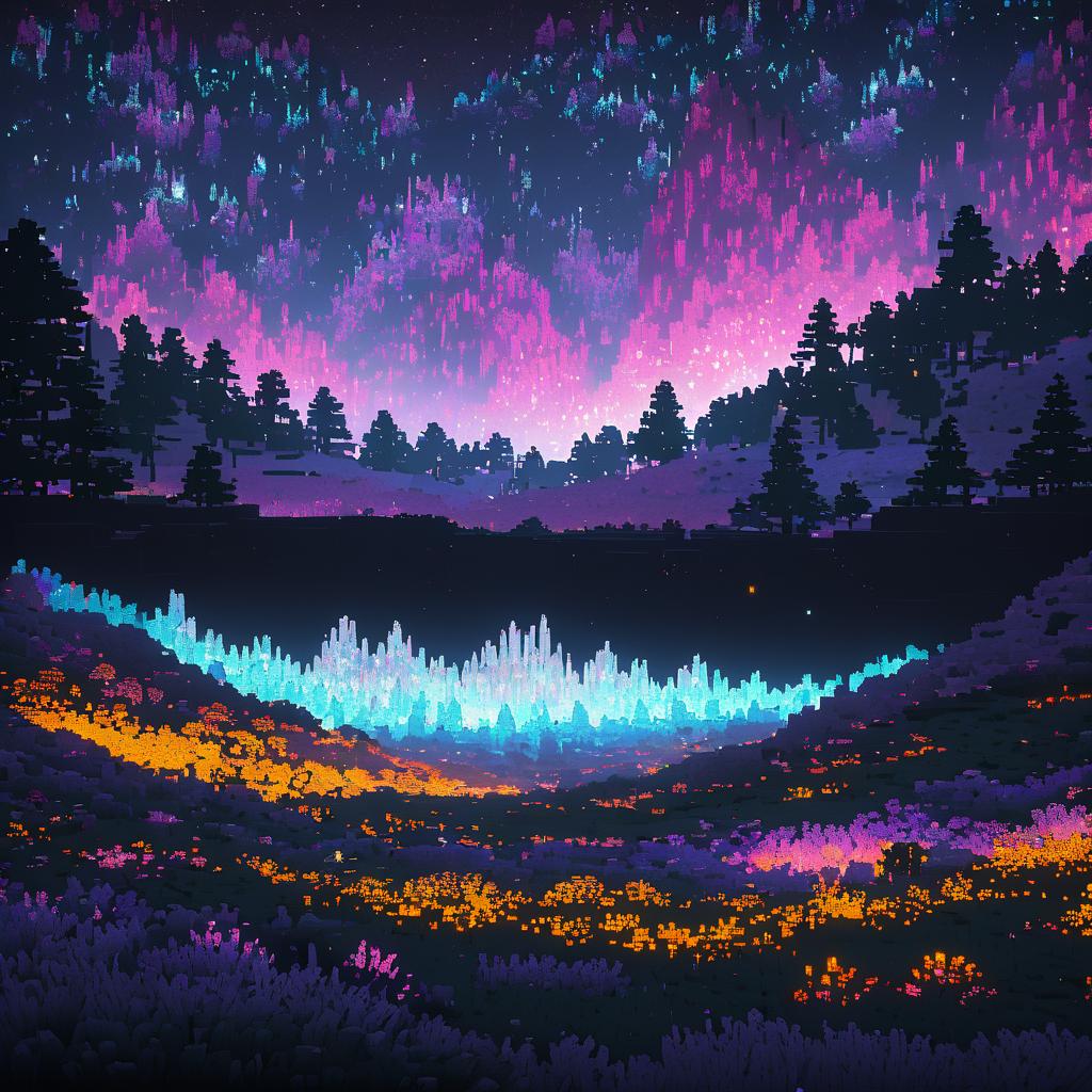 Mystical Voxel Caves and Heathland Night