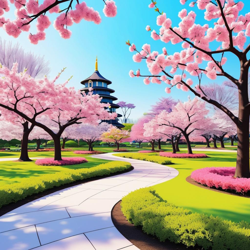 Vibrant Cherry Blossom Park Sticker Design