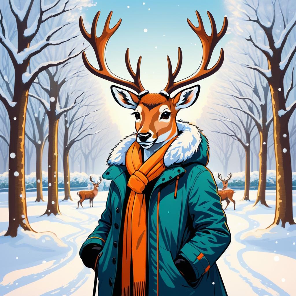 Vibrant Winter Deer Anthro Illustration