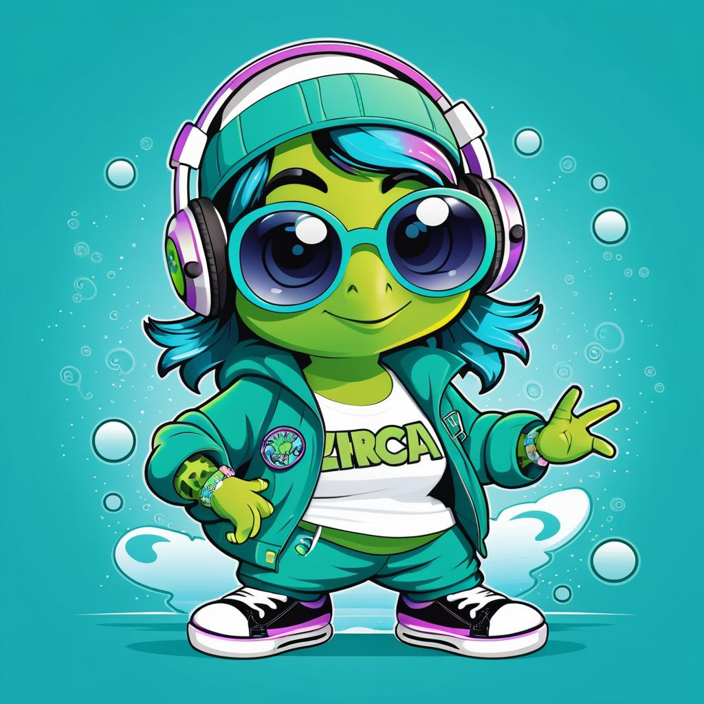 Quirky Hip-Hop Sea Turtle Illustration