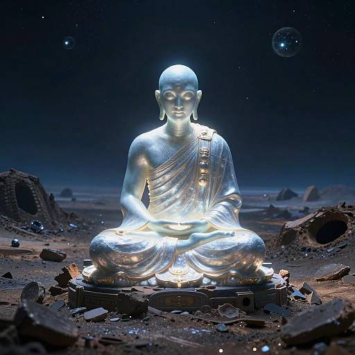 Luminous Alien Monk on Asteroid Ruins