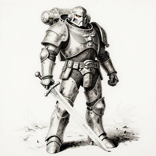 Futuristic Space Marine Ink Drawing