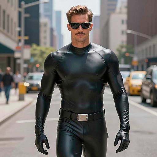 Photorealistic Black Superhero in City