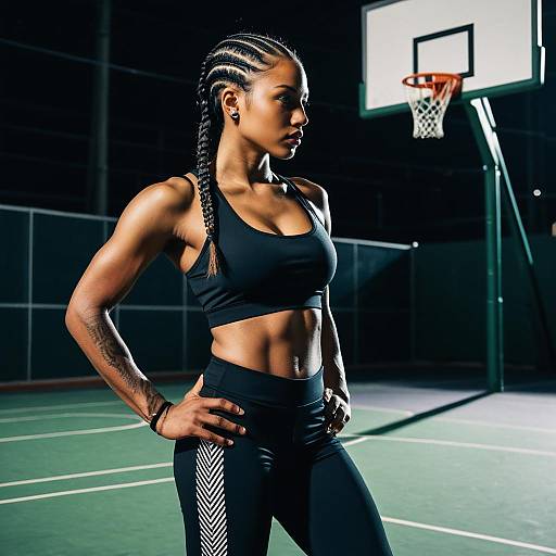 Female Athlete with Cornrows on Urban Basketball Court