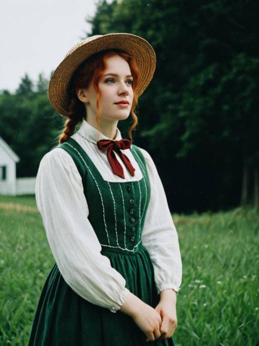 Woman in Anne of Green Gables Costume Outdoors