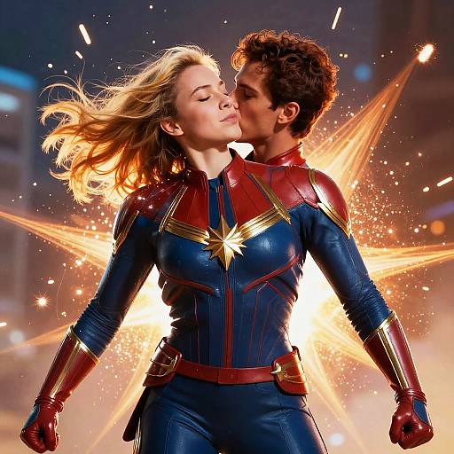 Captain Marvel Kiss Amid Battle