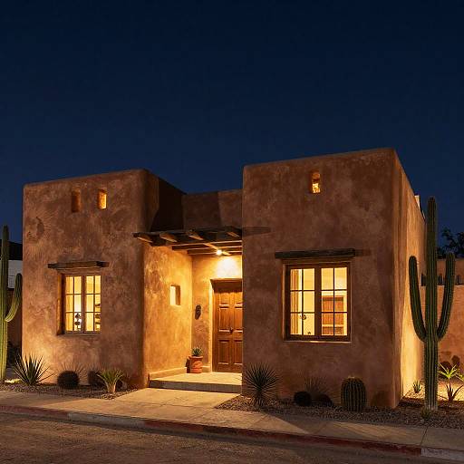 Modern Mexican Nightscape with Geometric Houses