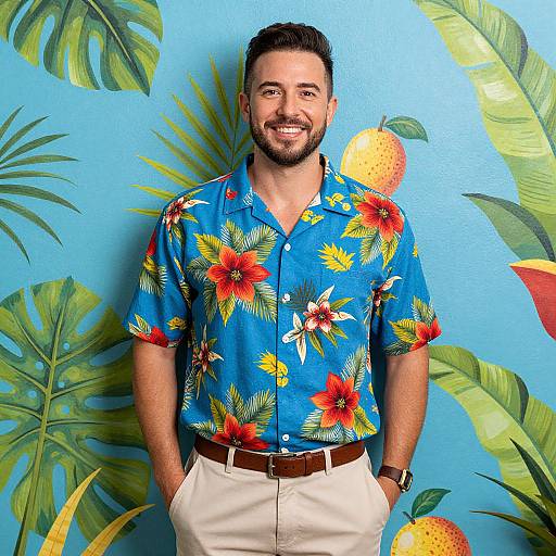 Smiling Man in Tropical Shirt Portrait