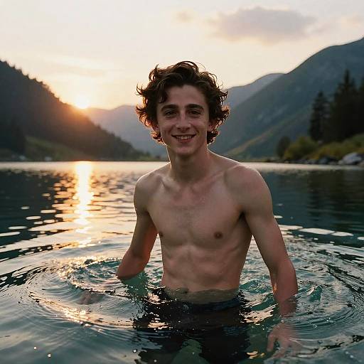 Eerie Timothee Chalamet in Alpine Lake