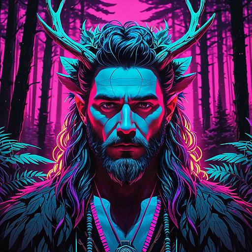 Neon Synthwave Forest Druid Portrait