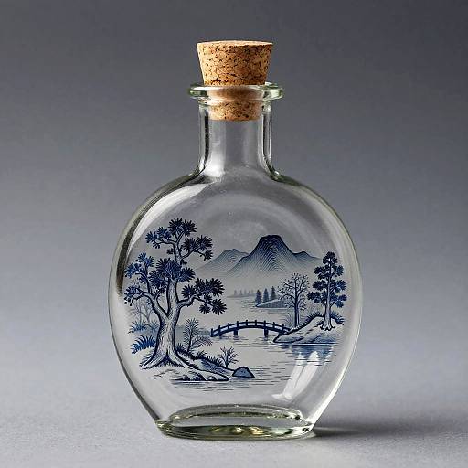 Etched Glass Bottle with Blue Landscape