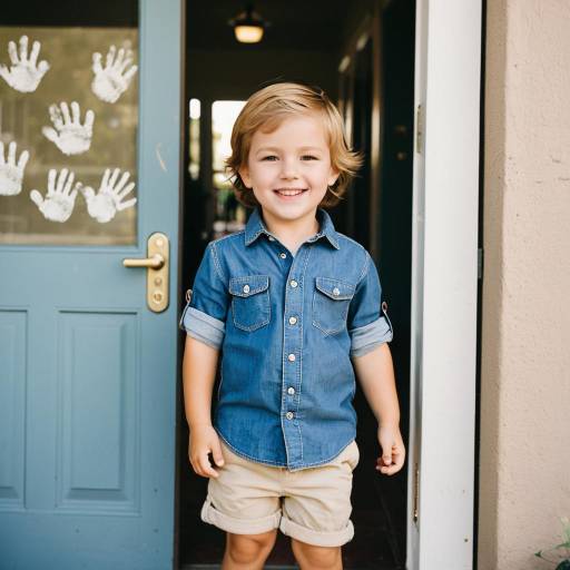 Smiling Toddler Boy Near Daycare Doorway