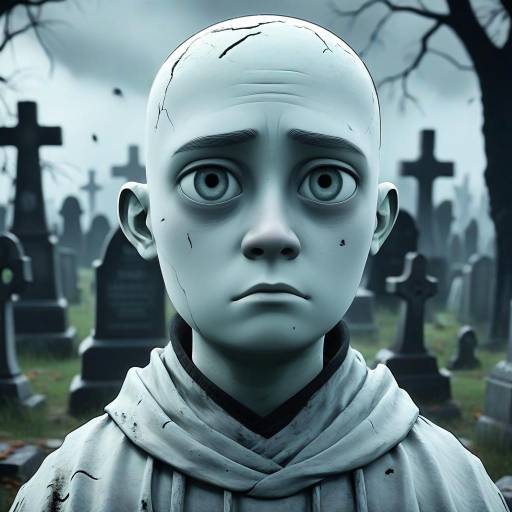 Sad Animated Zombie Boy in Graveyard
