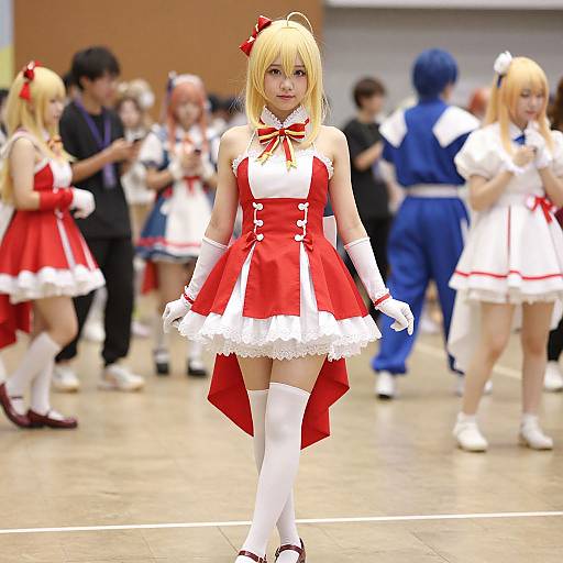 Blonde Anime Girl in Red Costume