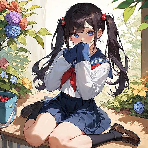 Schoolgirl in Serafuku with Twintails