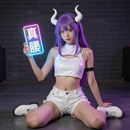 Young Woman with Purple Hair and Horns