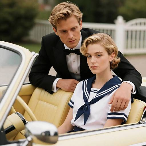 Couple in Vintage Convertible Car