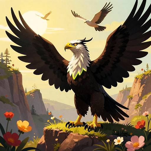 Sunlit Majestic Gryphon on Cliffside