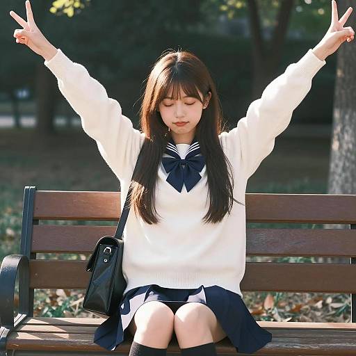 Japanese Schoolgirl in Serene Nature