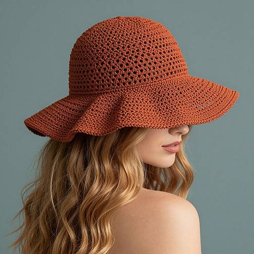 Woman in Rust Crochet Sunhat