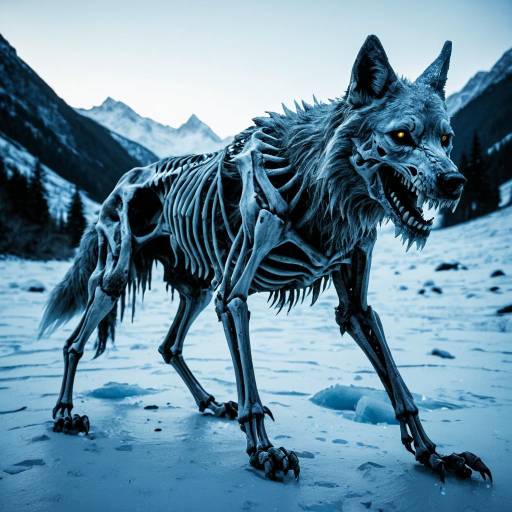 Skeletal Wolf in Icy Alpine Horror Skeletal Wolf in Icy Alpine Horror