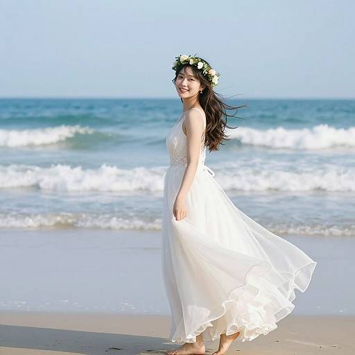 Joyful Bride Spinning on Beach
