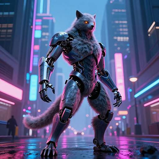 Futuristic Humanoid Animal in Neon City