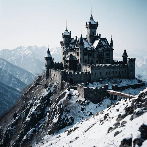 Abandoned Castle on Snowy Mountain Peak