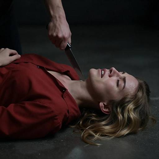 Dramatic Threat Scene with Woman and Knife