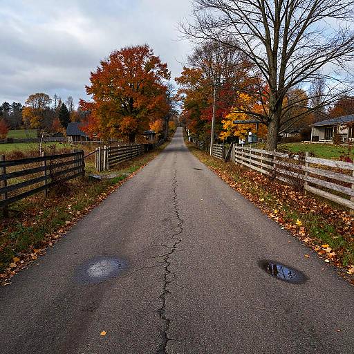 Autumn Rural Road with Puddles
