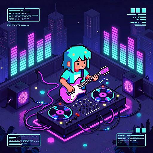 Pixel Art Futuristic Funk Bassist