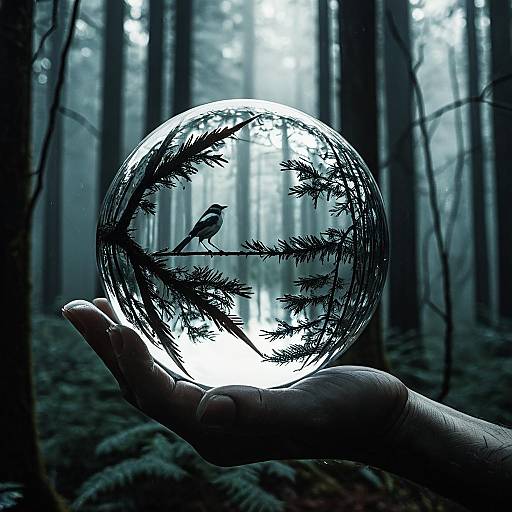 Glass Sphere Reflecting Bird and Forest