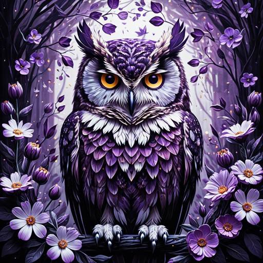 Mystical Violet Owl Artwork