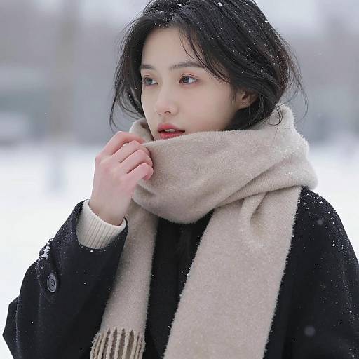Elegant Asian Woman in Winter Wonderland