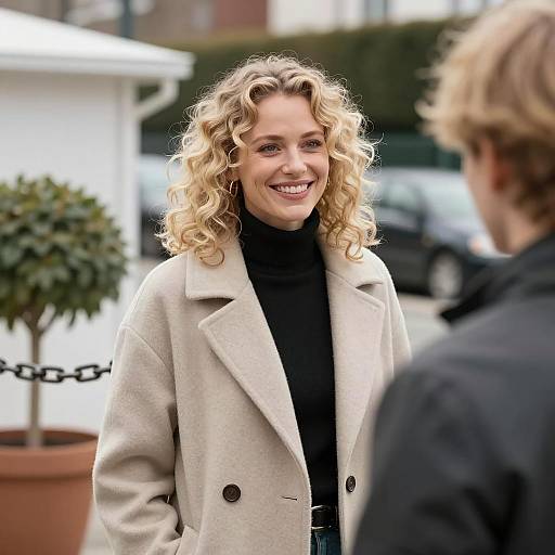 Smiling Woman in Beige Coat Portrait