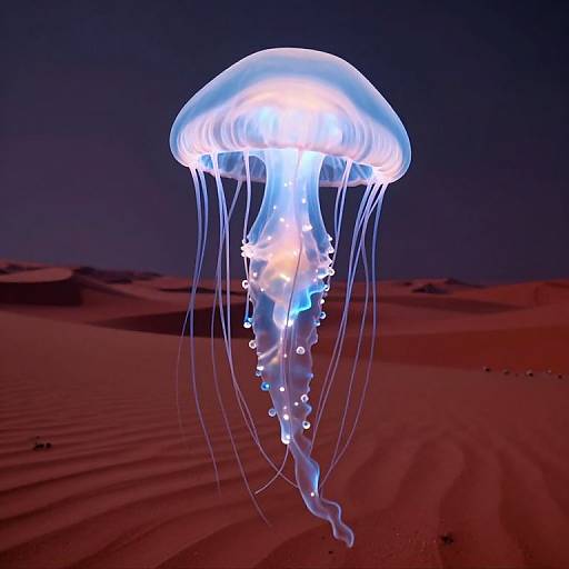 Bioluminescent Jellyfish Above Crimson Desert
