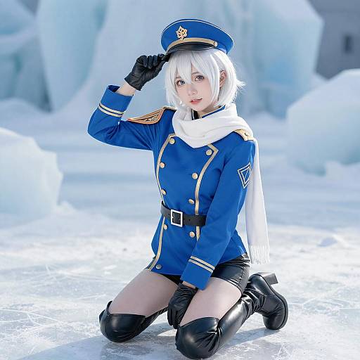 White-Haired Anime Cosplayer in Military Outfit