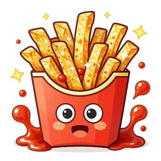 Cartoon French Fries with Ketchup Splash