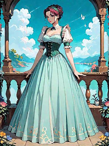 Elegant Victorian Woman in Green Dress