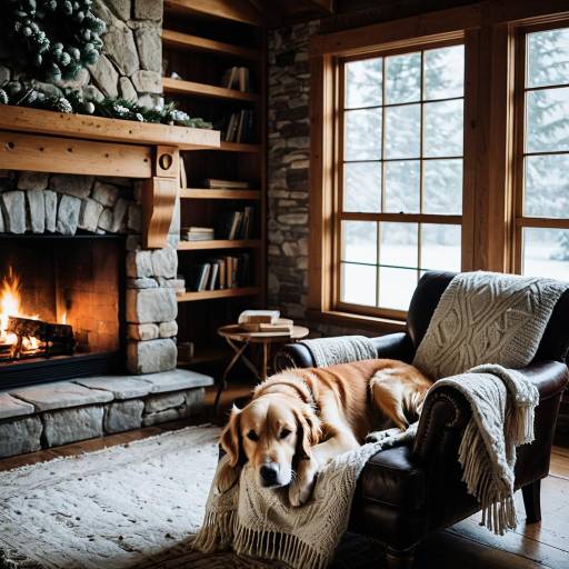 Cozy Rustic Living Room with Golden Retriever