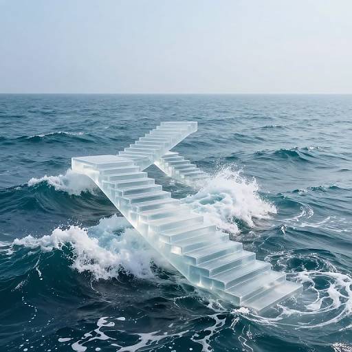 Ethereal Translucent Staircases Over Ocean