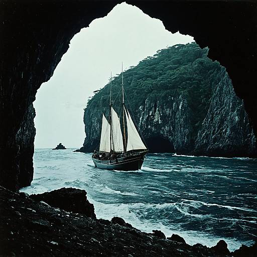 1925 Seiner Sailing Near Jamaican Sea Cave