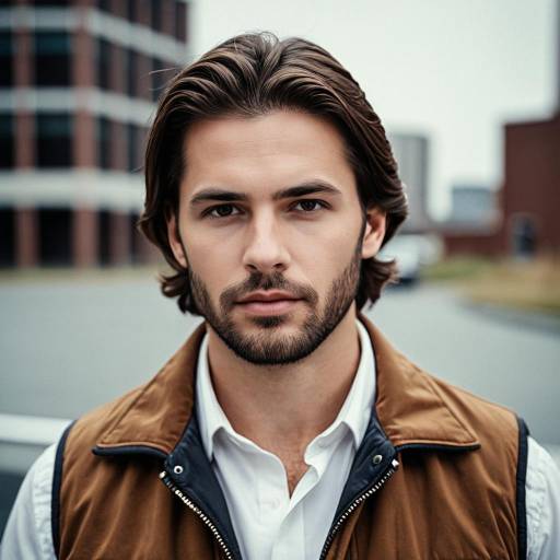 Portrait of Young Man in Brown Vest Outdoors Portrait of Young Man in Brown Vest Outdoors