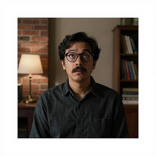 Surprised Man Looking Up Indoors