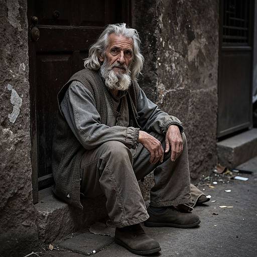 Elderly Man in Gritty Alleyway