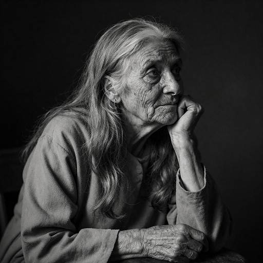 Side-Lit Elderly Woman Black-and-White Portrait